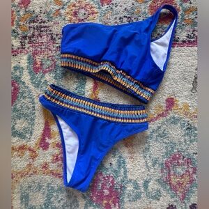Blue One-Shoulder Bikini Set